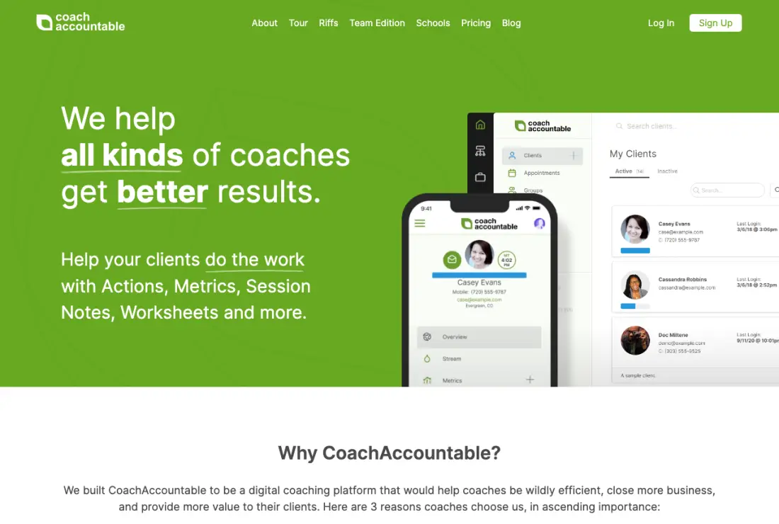 CoachAccountable public home page, captured 22–23 September 2026